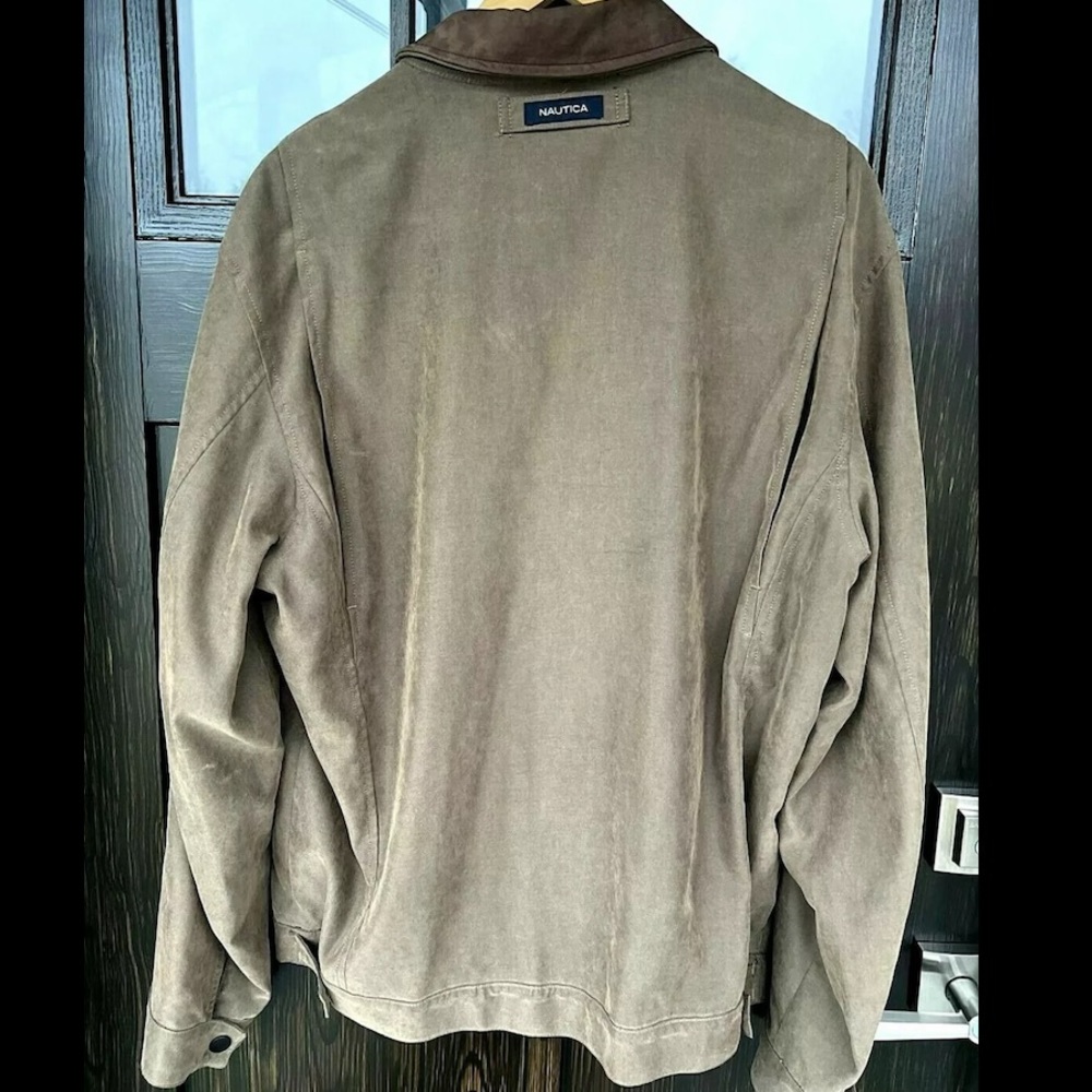 Vintage Nautica Mens Med Brown Bomber Style Jacket Leather Collar Size L - Picture 7 of 13